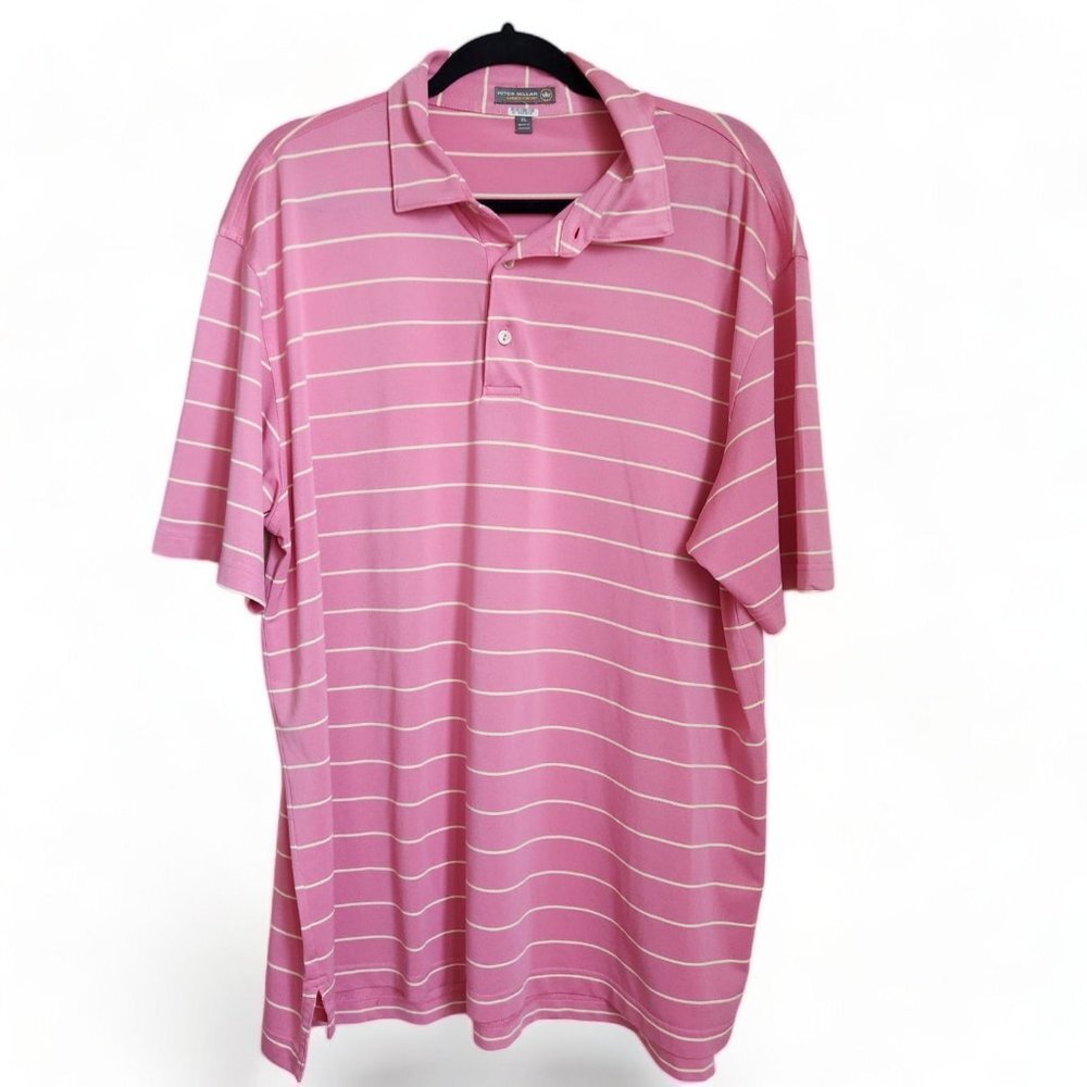 Peter Millar Summer Comfort Polo Shirt Mens XL Pink Striped Performance Golf